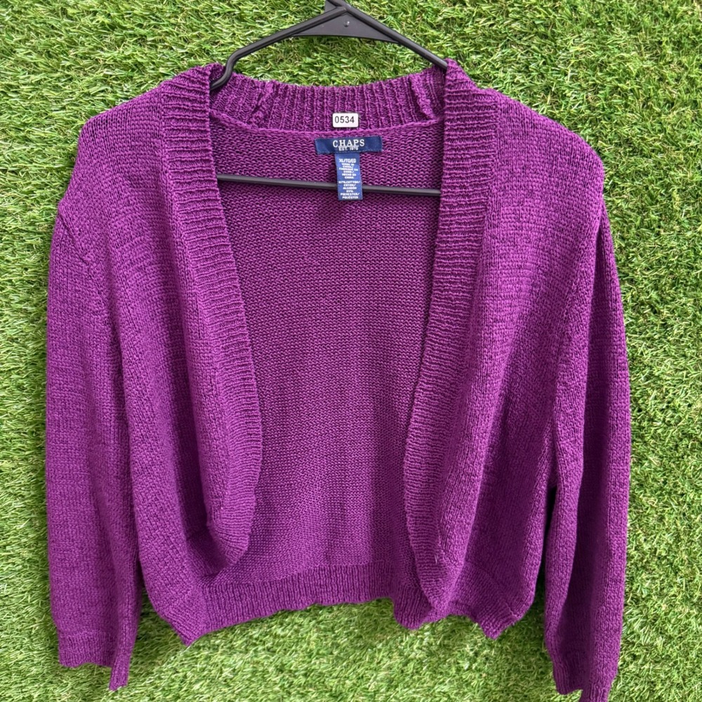 Chaps Women's‎ XL Open Front Knit Cardigan Sweater Purple Cotton Blend